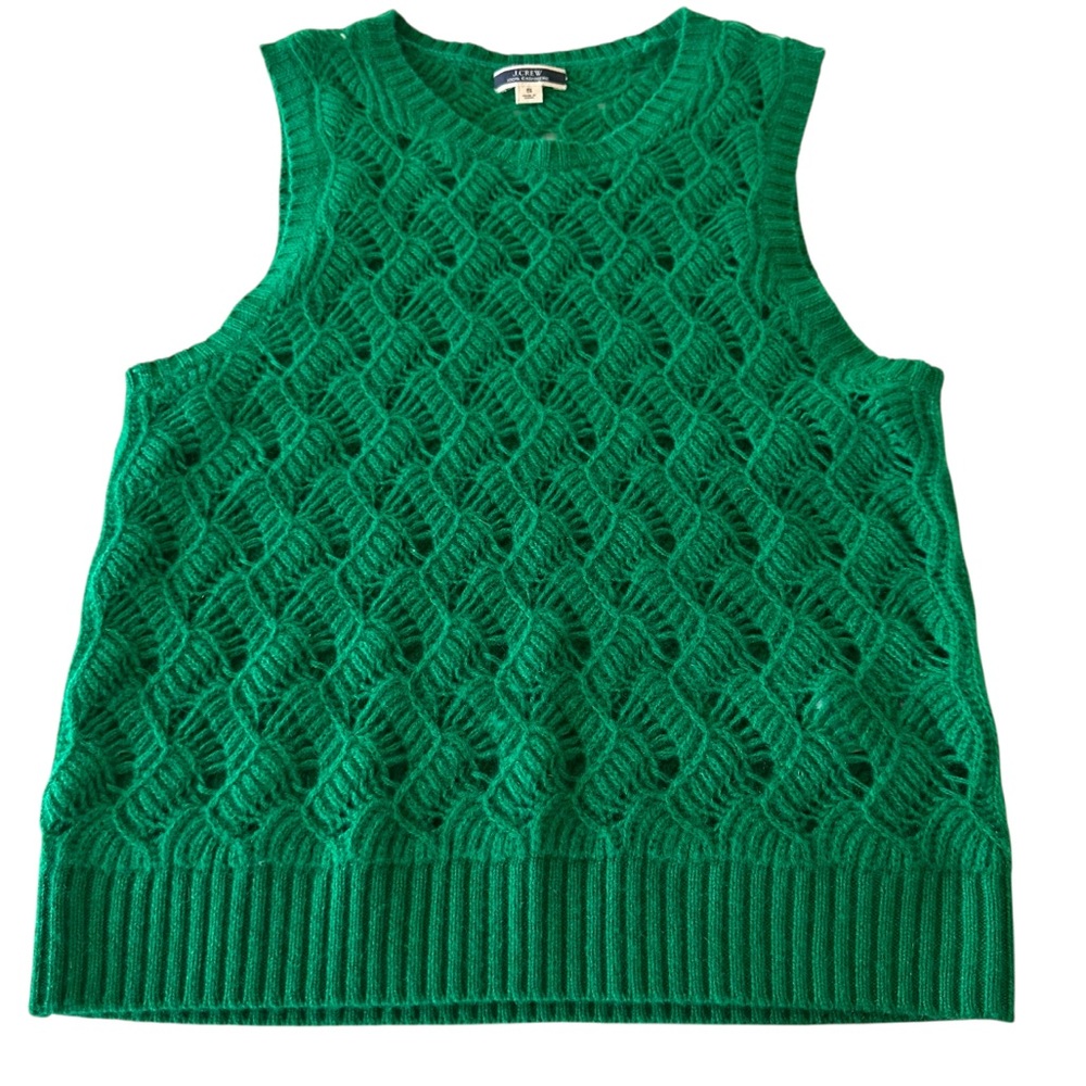 J.Crew Cashmere Pointelle Sweater Vest Green Preppy Classic Knit Size S - Picture 2 of 11